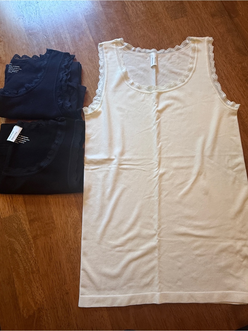 Grace & Lace Classic Lace-Trim Perfect Fit Tanks  set of 3: black, navy, ivory